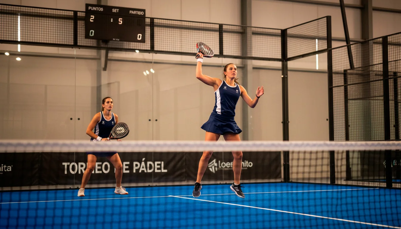 Partido de padel femenino profesional durante un torneo de Premier Padel con jugadoras en accion