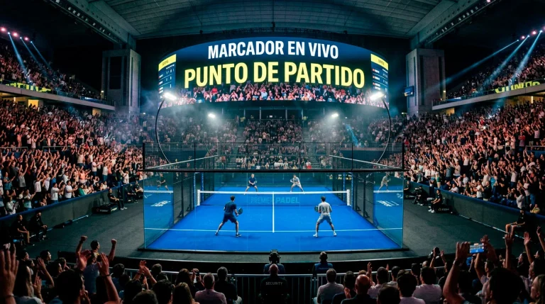 Pista central de un torneo Premier Padel con gradas llenas de espectadores