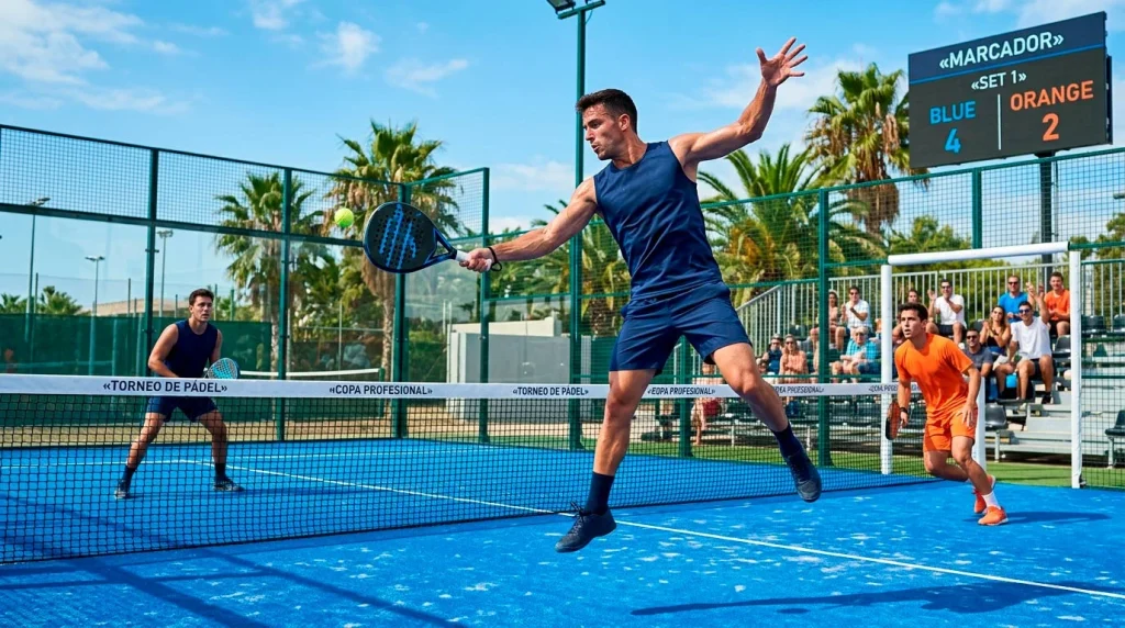 Jugadores de pádel compitiendo en un torneo FIP Tour en una pista al aire libre