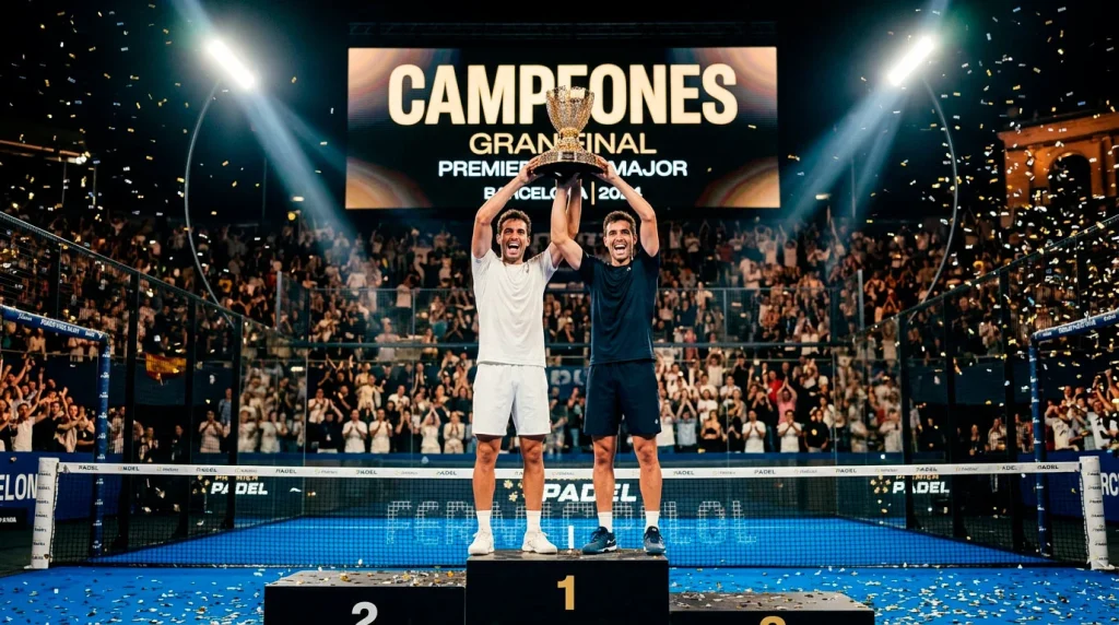 Ceremonia de entrega de premios en un torneo Major de Premier Padel con jugadores en el podio